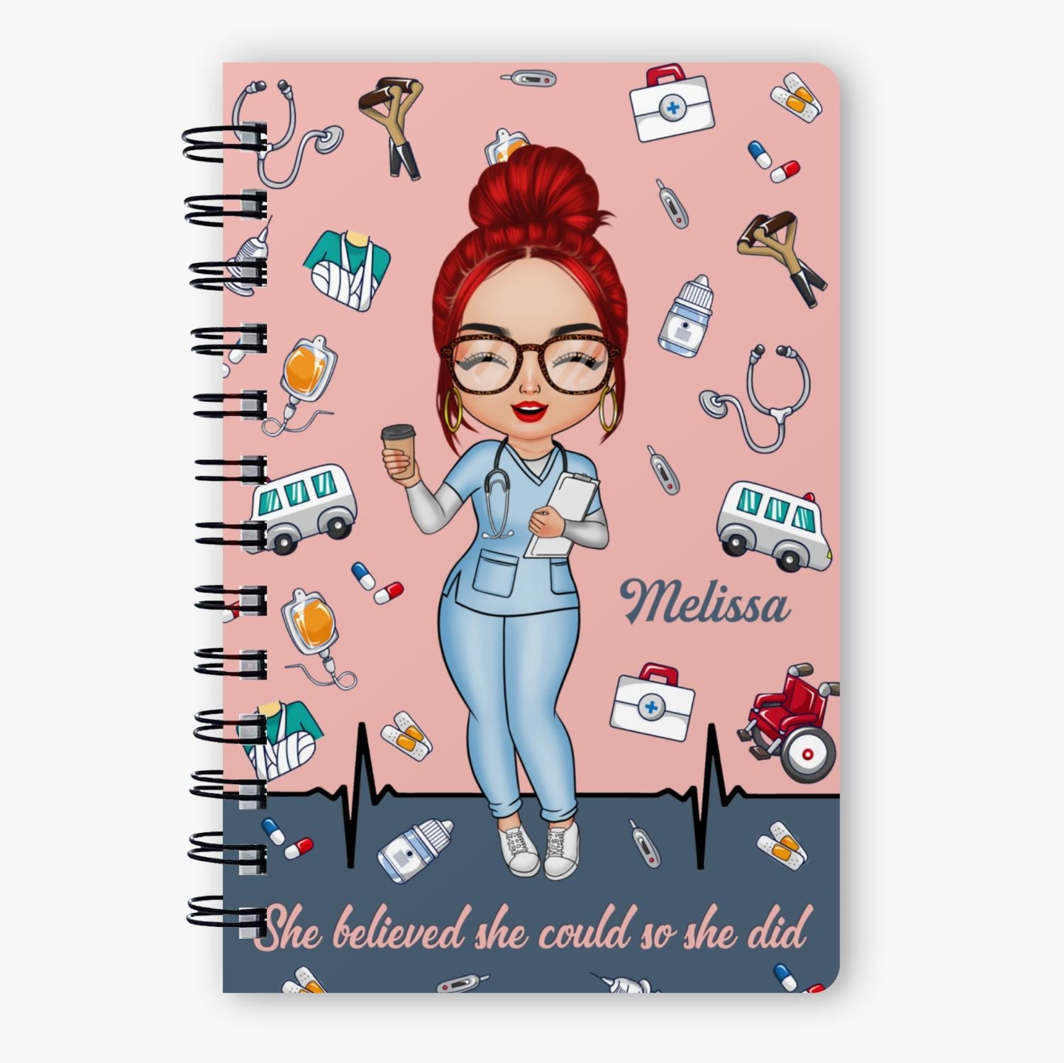 Personalized Spiral Journal - Gift For Nurse - She Believed She Could So She Did