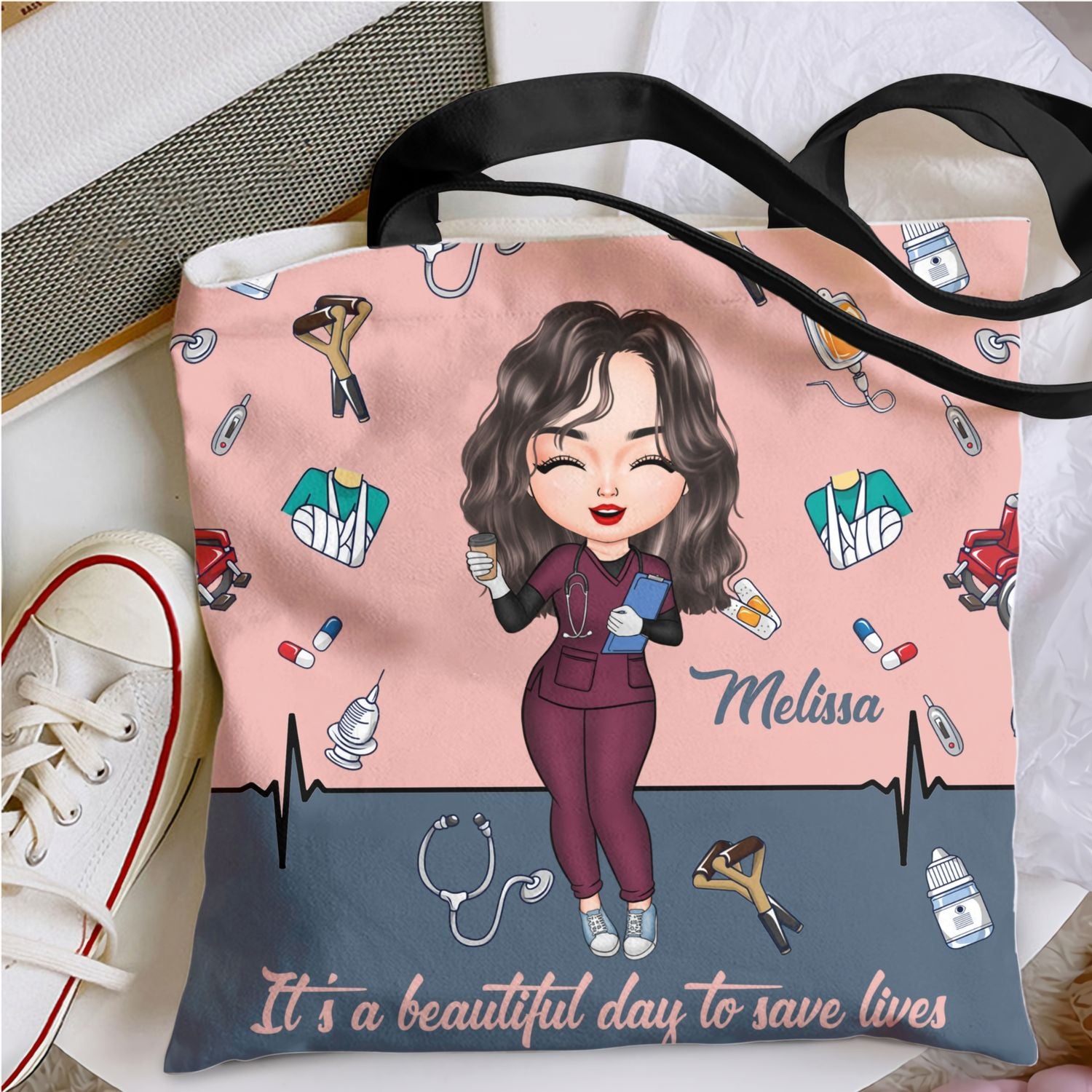 Personalized Tote Bag - Gift For Nurse - It's A Beautiful Day To Save Lives
