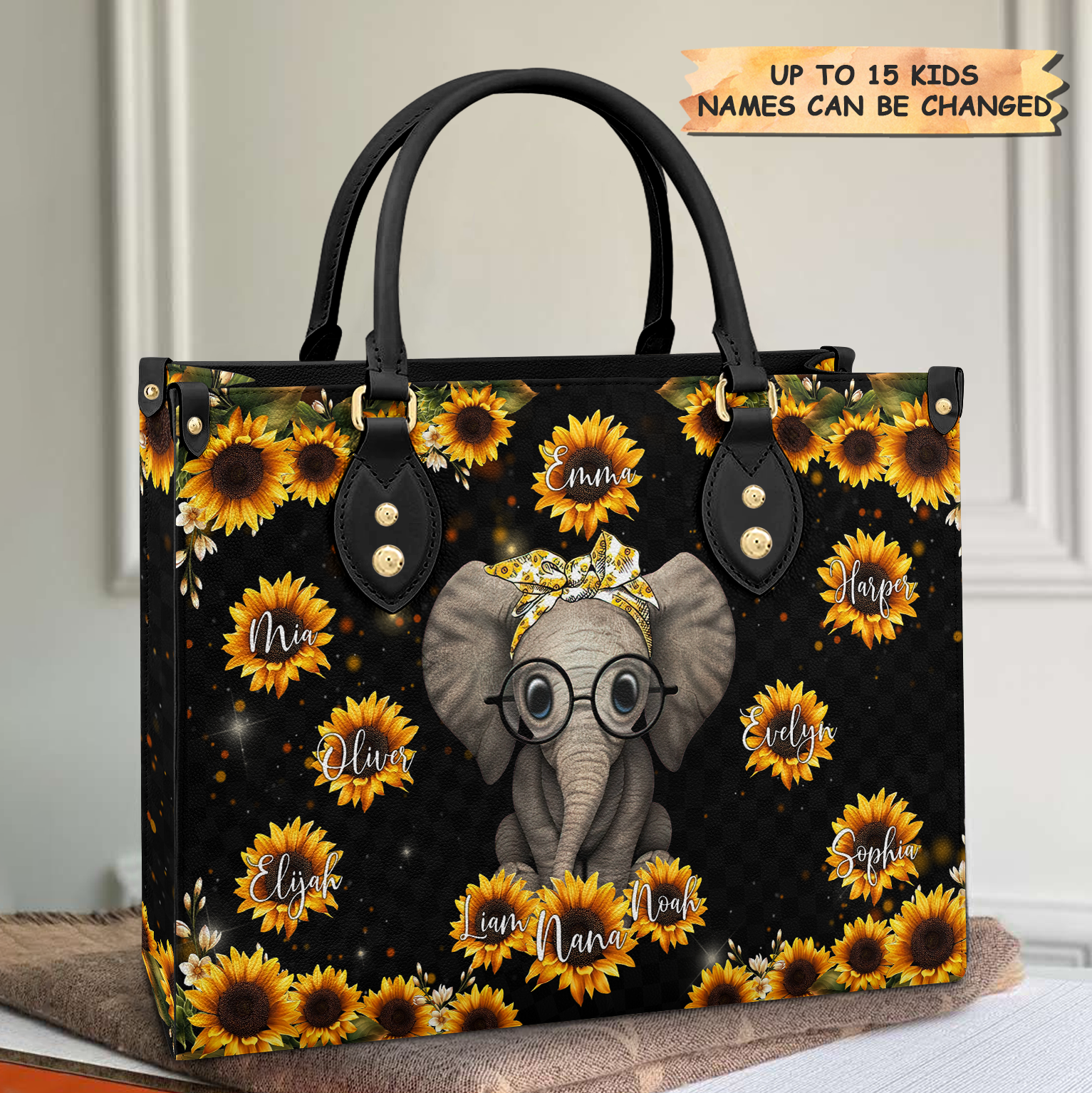 Personalized Leather Bag - Gift For Grandma - Elephant Grandma