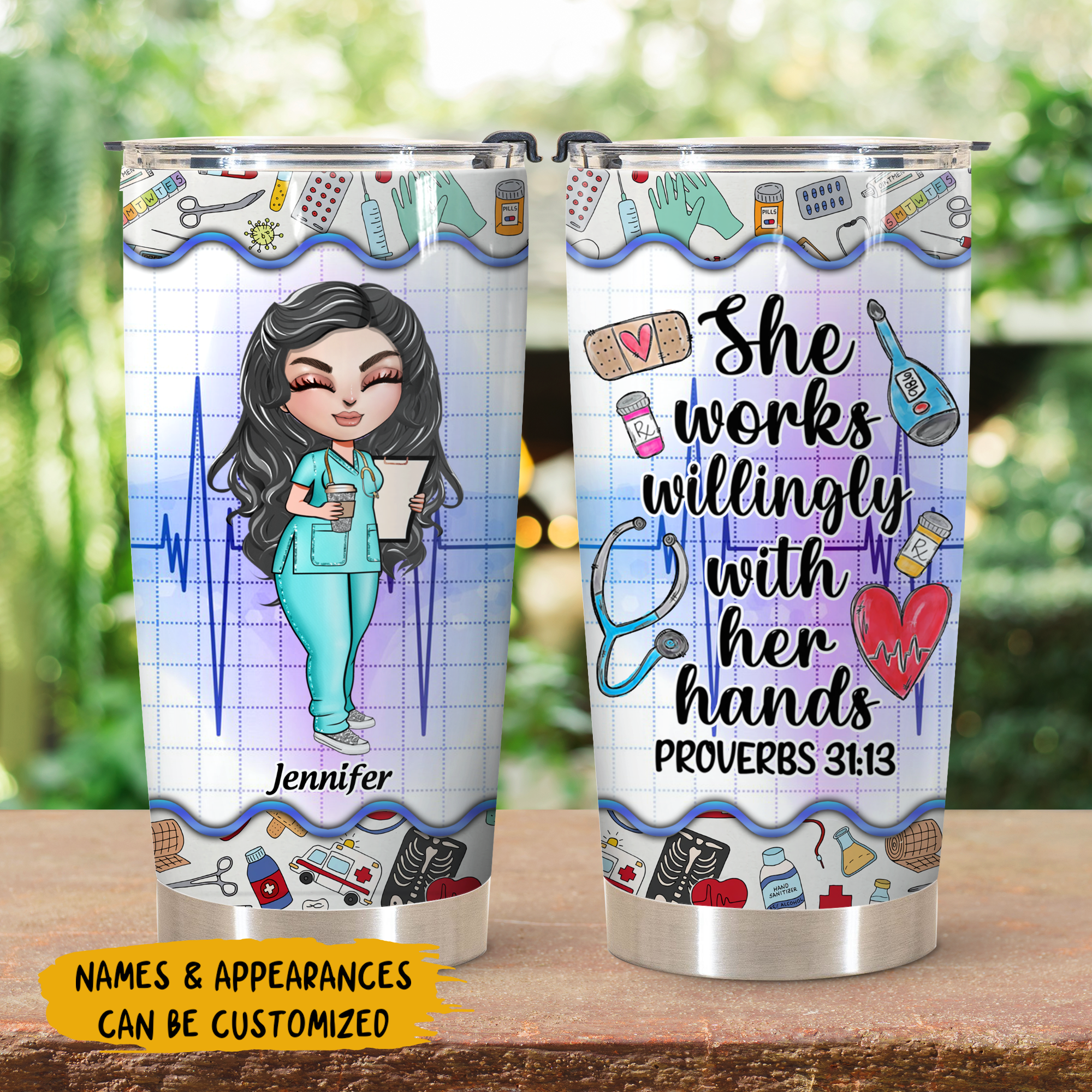 Personalized Tumbler - Gift For Nurses - She Works Willingly With Her Hands